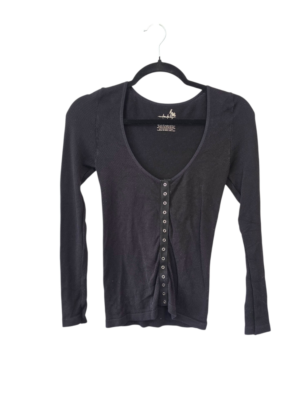 Free People Intimately Long Sleeve Scoop Neck Snap Front Top - Black Size M/L
